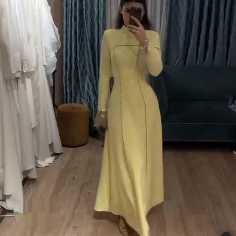 Koendye wysoki dekolt sukienka na studniówkę suknia wieczorowa z pełnym rękawem z do kostek letnimi kobietami suknie na przyjęcia weselne 2024 Daudi Saudi