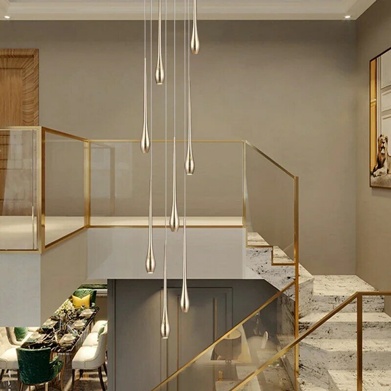 Modern Lighting Gold-Plated Chandelier Minimal Design Luxury Living Room Lamp Restaurant Kitchen Chandelier Led Stair Chandelier