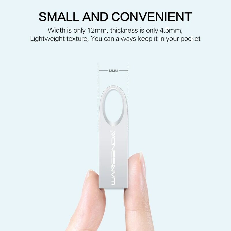 Wansenda Mini USB Đèn LED Với Móc Khóa 128GB Cle USB 64GB 32GB 16GB 8GB 4GB Bút Kim Loại Pendrives Thẻ Nhớ