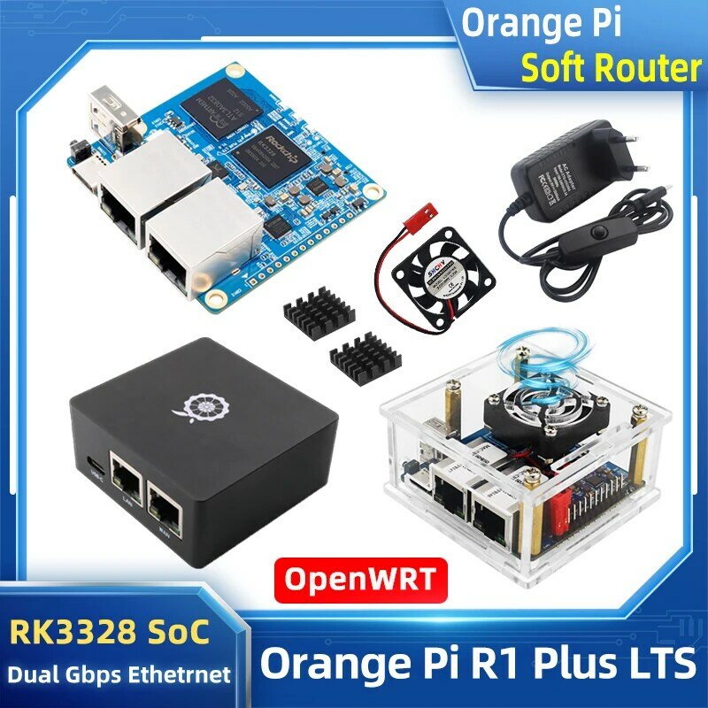Orange Pi-Routeur souple R1 Plus LTS Rockchip RK3328, 1 Go de RAM, Run OpenWRT OS, Android 9, boîtier métallique non inclus en option, touriste Gigabit