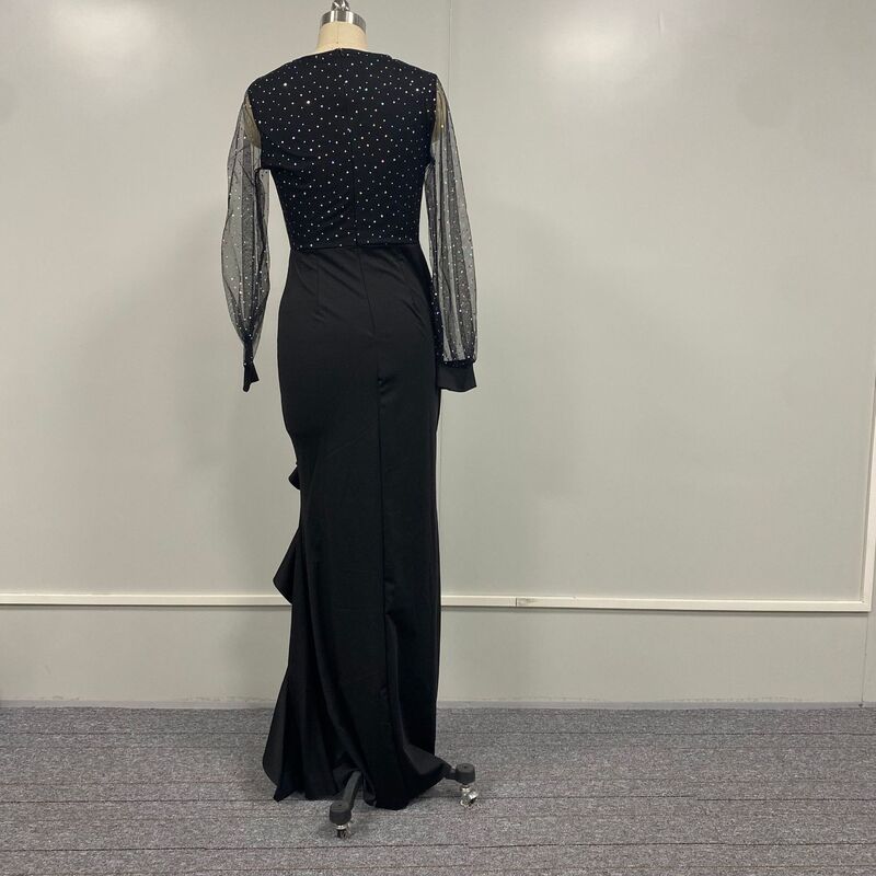 Женское длинное Сетчатое платье, Элегантное коктейльное платье неправильной длины с глубоким V-образным вырезом и высоким разрезом, новые женские вечерние платья