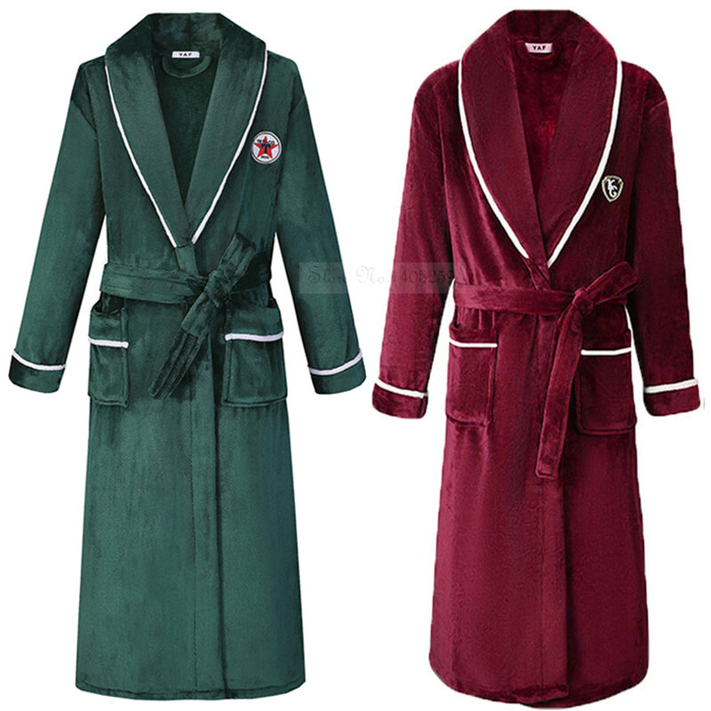 Plus Size Thickened Warm Sleepwear Kimono Bathrobe Gown New Winter Couple Flannel Robe Loose Coral Fleece Homewear Loungewear