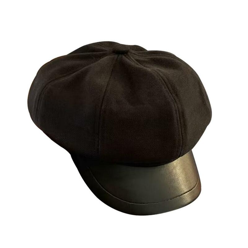 أحادية اللون مثمنة قبعة موزع الصحف للرجال والنساء ، قبعة الصوف عادية ، قبعة للسيدات ، قبعة الرسام ، الخريف والشتاء ، عادي ، V4C4