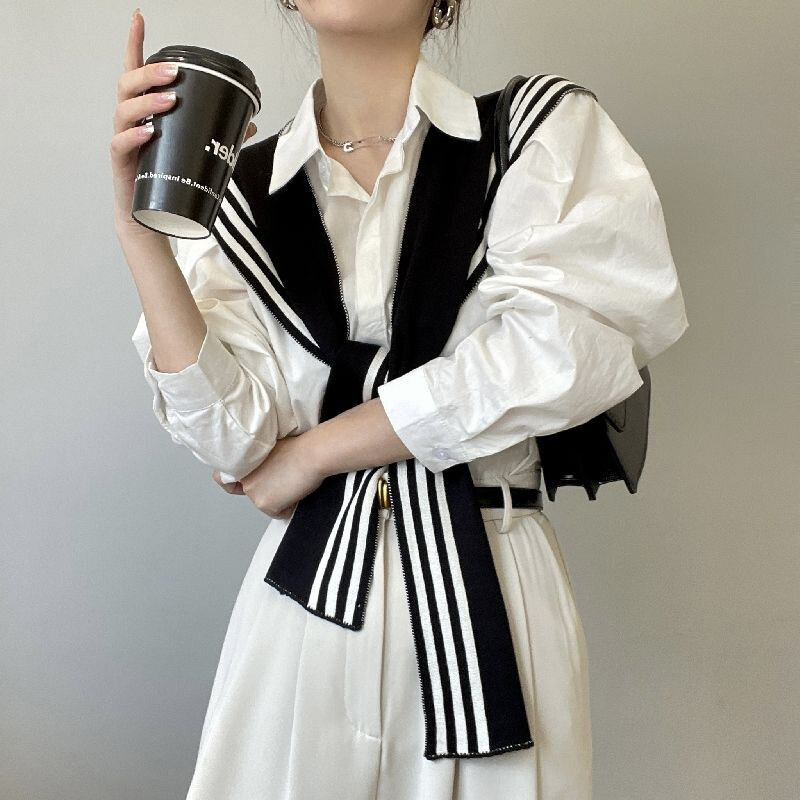 Koreanische Art Mode gestrickt Schal Hemd Schulter gestreiften gefälschten Kragen Retro-Stil Schal weibliche Accessoires