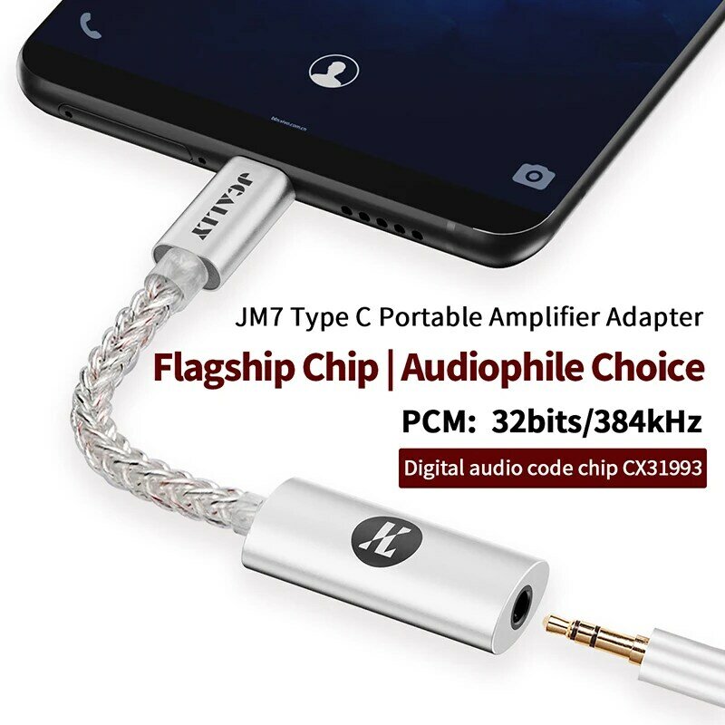 JCALLY-JM7 USB 타입 c/라이트닝 3.5mm 디지털 오디오 케이블 DAC CX31993, 안드로이드/애플 어댑터 디코드 앰프 32bit/384KHz 용