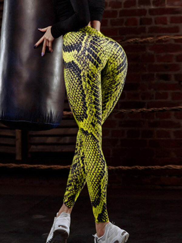 Sportswear Stretchy Fitness Leggings Push Up Exercício Lápis Calças Mulheres Snake Imprimir Leggins Ginásio Calças Justas
