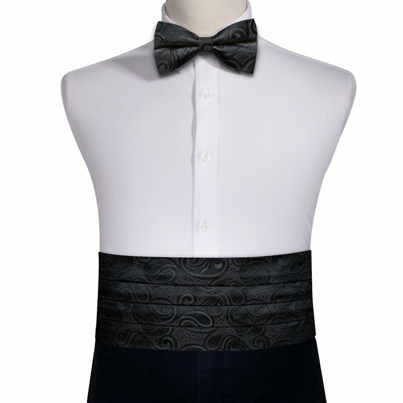 Barry Wang Cummerbund de seda preta formal para homens, clássico Paisley Jacquard Bow Tie Set, acessórios para smoking, novo, festa de casamento