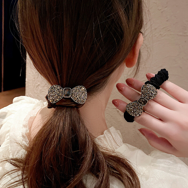 Hair Accessories Women's Rhinestone Fashion Hair Bows Ties Butterfly for Hair Elastic Hair Band Korean Fashion Black Scrunchy
