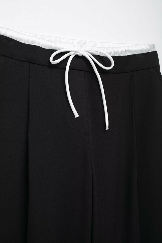 Women's spring 2024 new fashion chic double waist side pocket loose wide-leg pants retro high elastic waist drawstring women's t