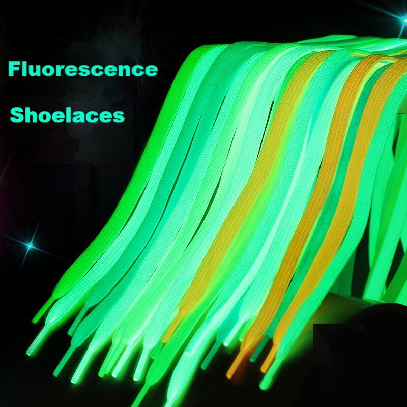 Luminous Shoelaces płaskie sznurowadła trampki sznurowadła świecące w ciemności noc kolor fluorescencyjny Shoelace 80/100/120/140cm Shoestrings