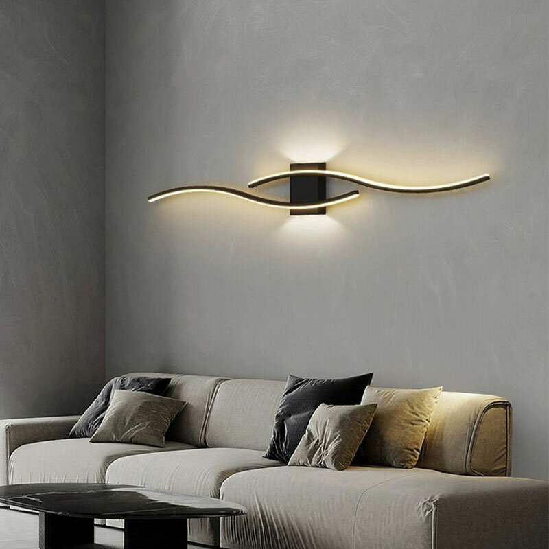 Lâmpadas de parede LED quarto minimalista, luzes de parede interior, arandela para fundo do sofá, corredor e corredor, preto, branco, ouro