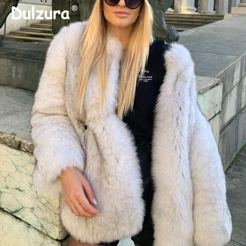 Luxury Brand Designer Long Fluffy Faux Fur Coat Women Winter 2023 Warm Fox Fur Jacket Ladies Chic Shaggy Hairy Outerwear