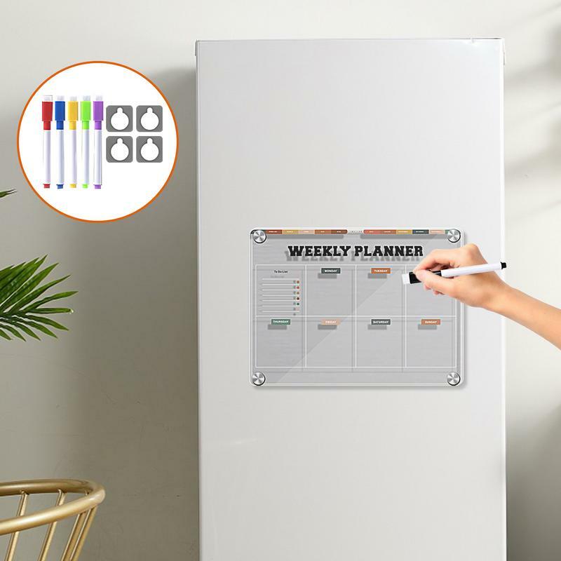 Tableau magnétique d'effaçage à sec pour réfrigérateur, calendrier, message transparent en acrylique, bloc-notes de réfrigérateur, licence, 12x9 po
