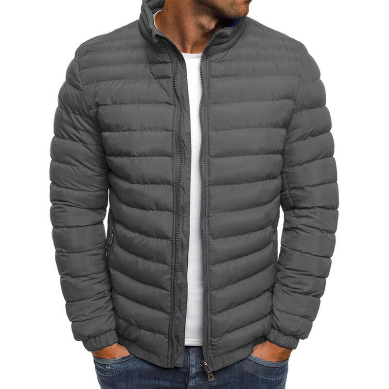 남성용 경량 코튼 파카 재킷, 따뜻한 스탠드 칼라, 집업 퀼트 패딩 코트, 아우터 의류, 겨울 패션
