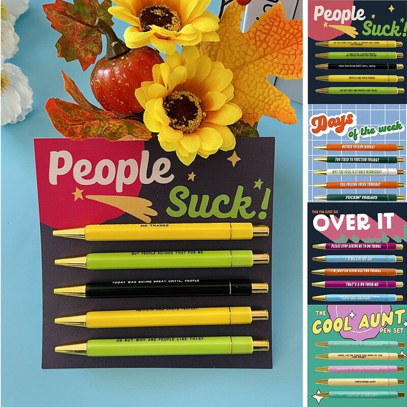5 sztuk/zestaw plastikowych dni w tygodniu zestaw długopisów zabawny typ Push, szybkoschnący, zestaw długopisów gładką szkołę z długopisami