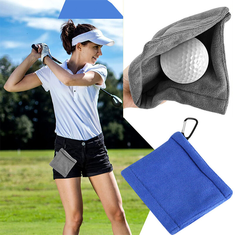 Square Microfiber Golf Ball Cleaning Towel with Carabiner Hook Water Absorption Clean Golf Club for Head Wipe Cloth