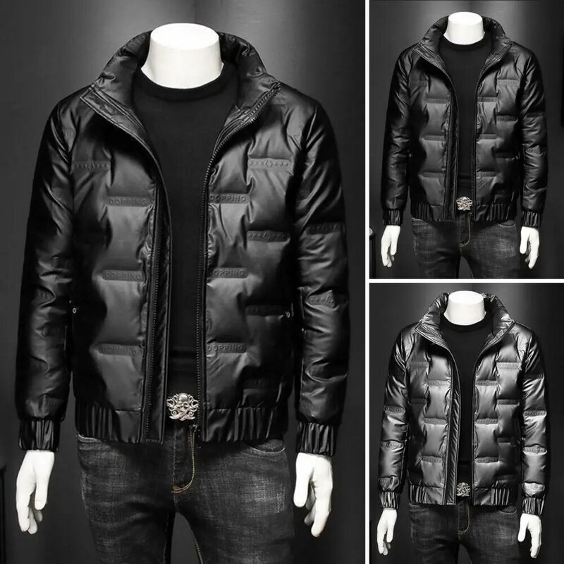 Men Down Jacket Windproof Down Jacket Stylish Men's Down Cotton Jacket Warm Regular Fit Coat with Stand Collar Zipper for Autumn