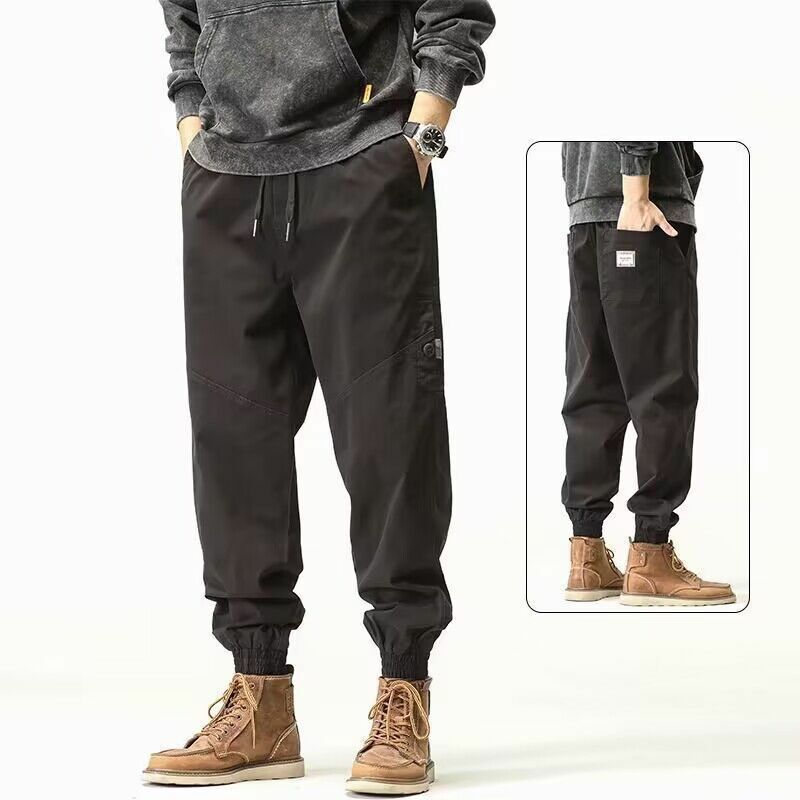 Calças largas Harajuku largas largas para homens, bolsos casuais sólidos, calças retas de cintura alta hip-hop, calças novas, A123