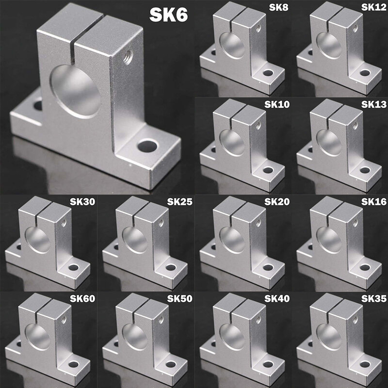Dukungan poros panduan linier rel CNC panduan dukungan Linear SK8/10/12/13/16/20 poros 1 buah 6mm-60mm paduan aluminium