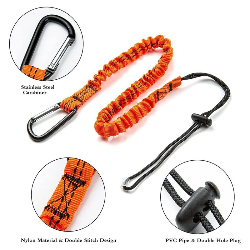 Cordón de seguridad ajustable para herramientas de trabajo, 3 piezas, con mosquetón, amortiguador