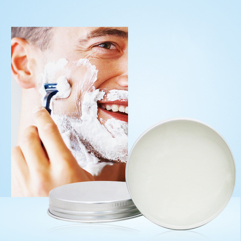 Jabón de afeitar con aroma a menta para hombres, crema de barba de afeitado suave, espuma en caja de aluminio, jabón hecho a mano rico, no estimulante, 60g