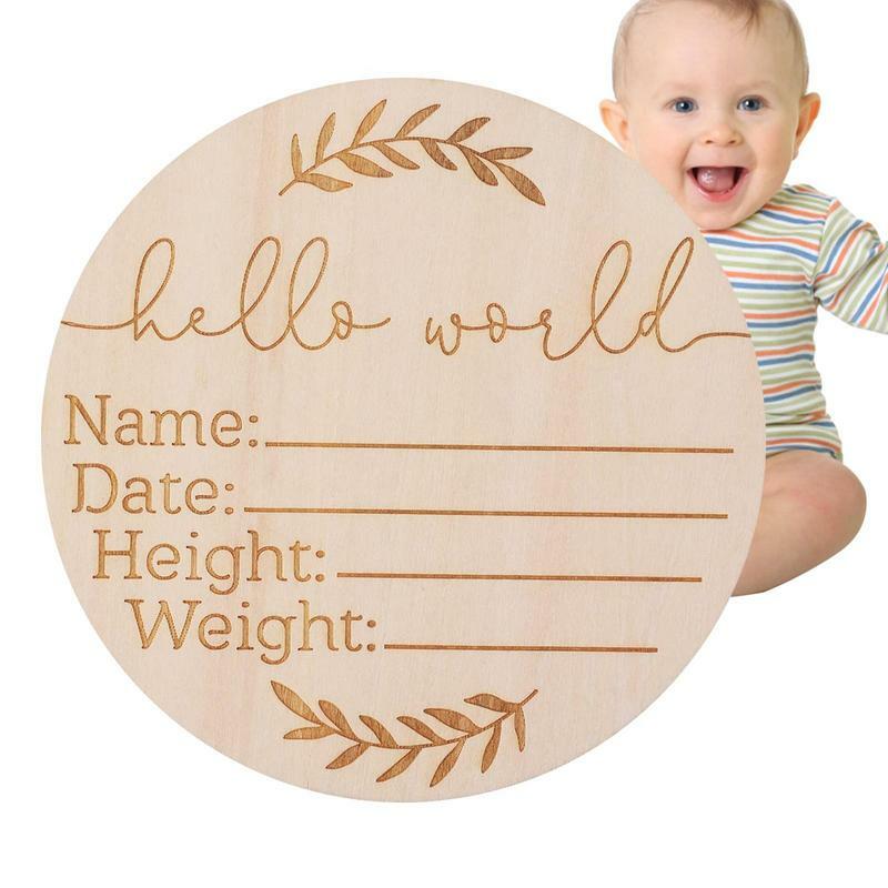 1 stücke Baby Ankündigung Zeichen Holz Plakette Andenken Baby gravierte Rebe Name enthüllen Zeichen Gedenk fotos Schießen Requisiten