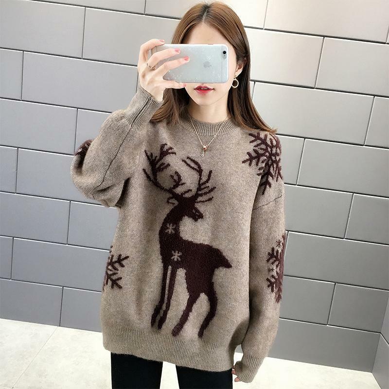 Sweater kartun wanita, atasan hangat kasual pullover Korea ukuran besar musim dingin 2023