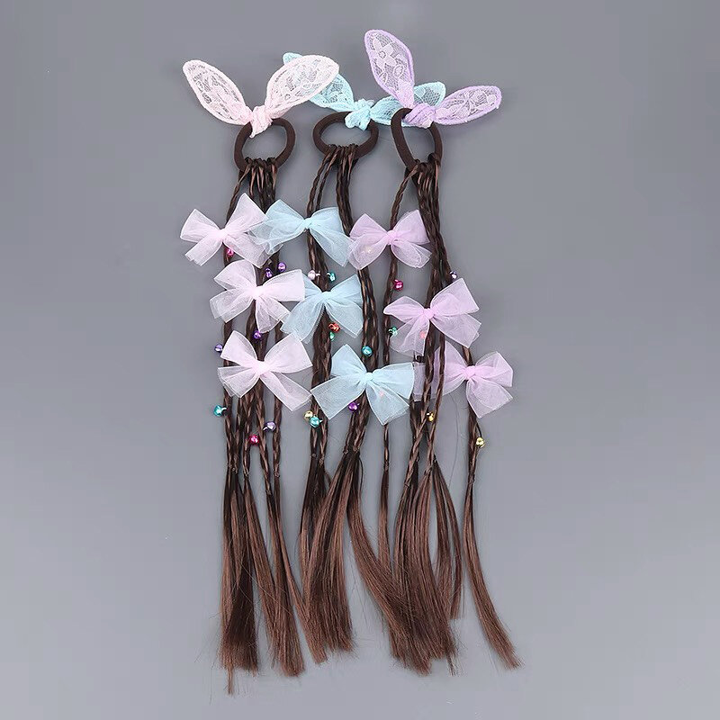 子供用のウサギの耳のかつら,輪ゴム付きのダーブレード,カラフルな編みこみの髪
