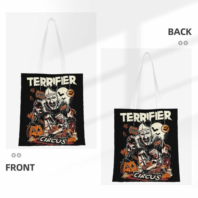 Custom Terrifiers Movie Art Horror Slasher Halloween Shopping Canvas Bags Women Washable Grocery Shopper Tote Bags