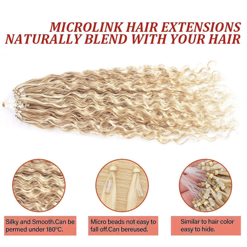 Micro Loop Hair Extensions Human Hair Wave Micro Link Hair Extensions Natuurlijk Haar Golvende Salon Kwaliteit Ombre Highlight