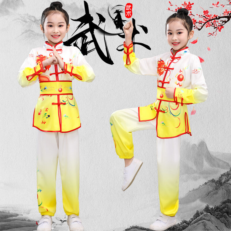 Новые детские костюмы для боевых искусств для мужчин и женщин, тренировочные костюмы кунг-фу для групповых соревнований, одежда для лета и осени