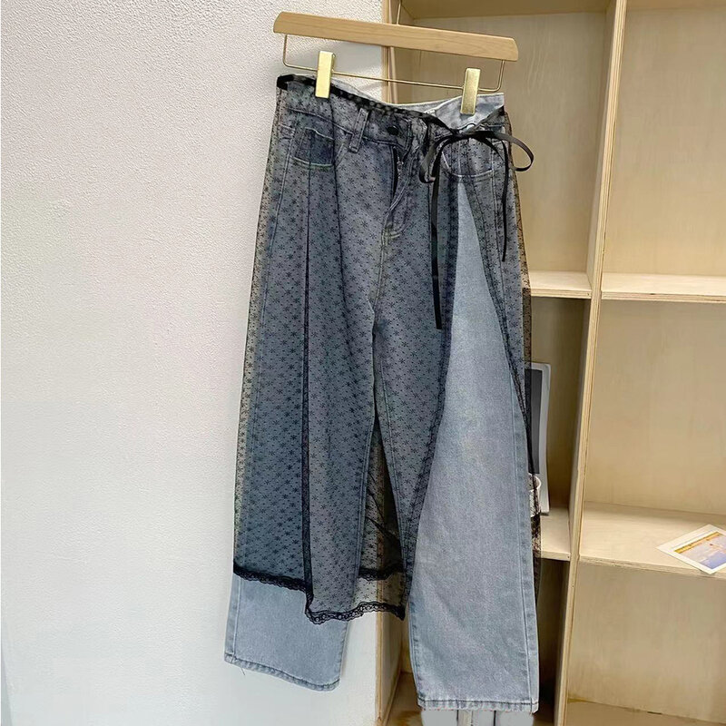 Кружевная многослойная газовая юбка в Корейском стиле, юбка-блоггер на шнуровке, Яркая юбка с запахом, Пряная женская уличная одежда Y2k, подходящие брюки