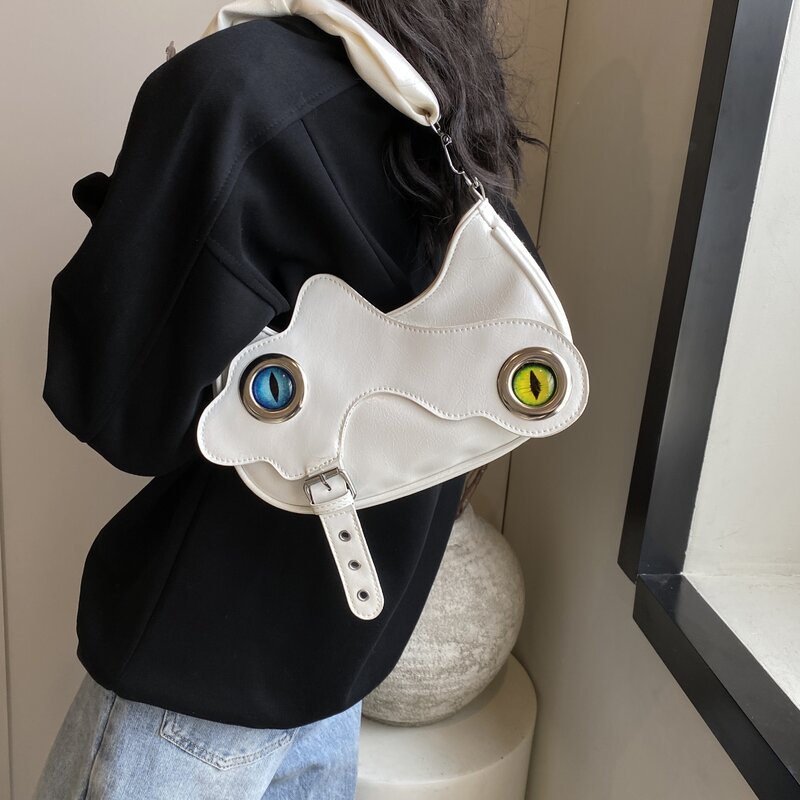 Torebka na ramię w kształcie półksiężyca Oryginalna damska torebka na ramię z rybim okiem Czarna torebka na ramię ze skóry Pu Kobieca kreatywna torebka na ramię