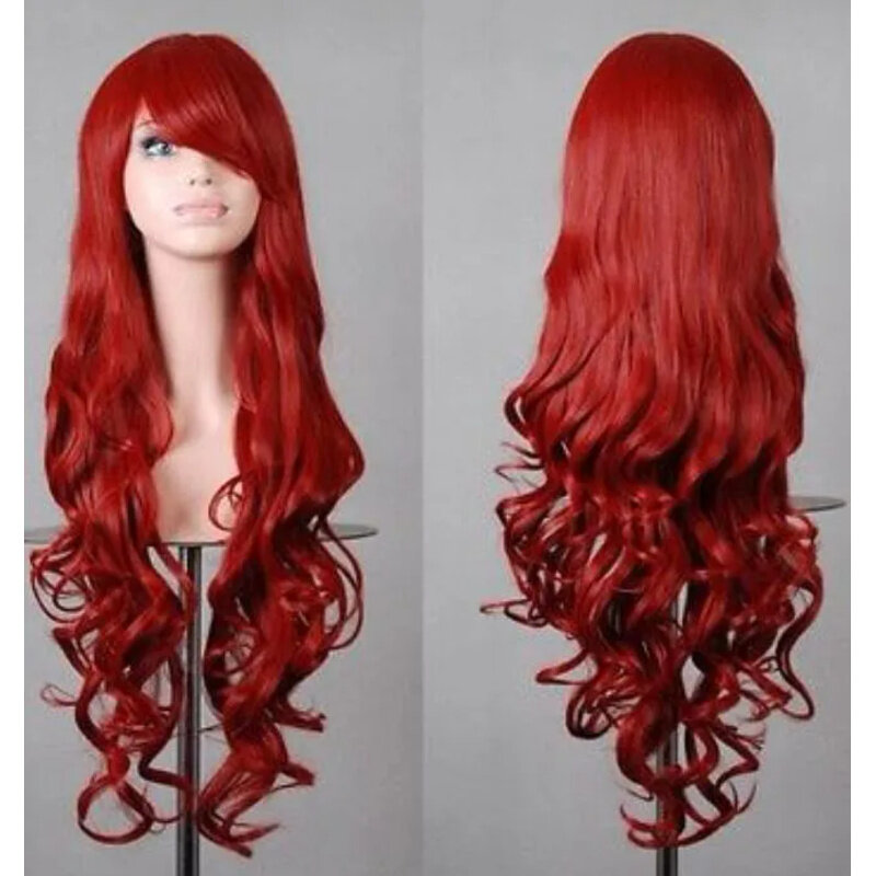 LL fashionwomen's long red dark hair spiral curly cosplay hair wig for women wigs fast deliver