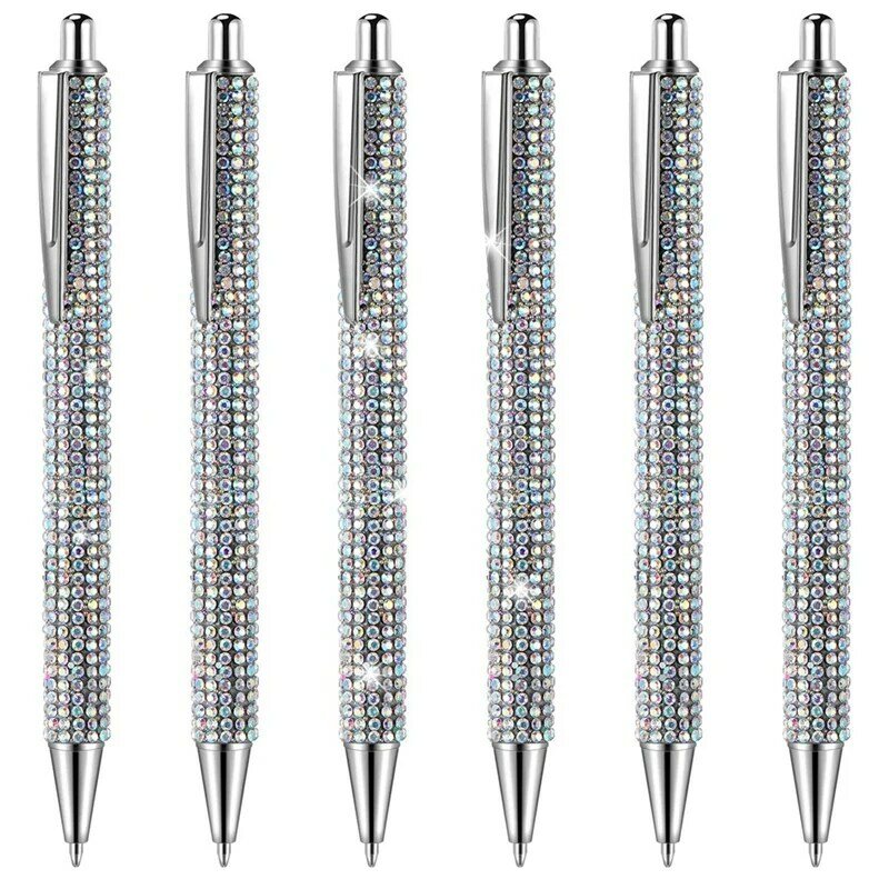 6 pezzi penna carina penne a diamante Bling regalo di strass di natale penne a sfera in metallo argento penne di cristallo scintillanti fantasia