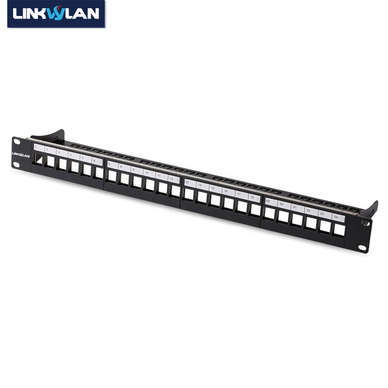 Linkwylan 24 Ports Blank Patch Panel Unload Empty 24P Panel Shielded 19" 1U Rack Mount With Label Field Cable Bar Grounding Wire