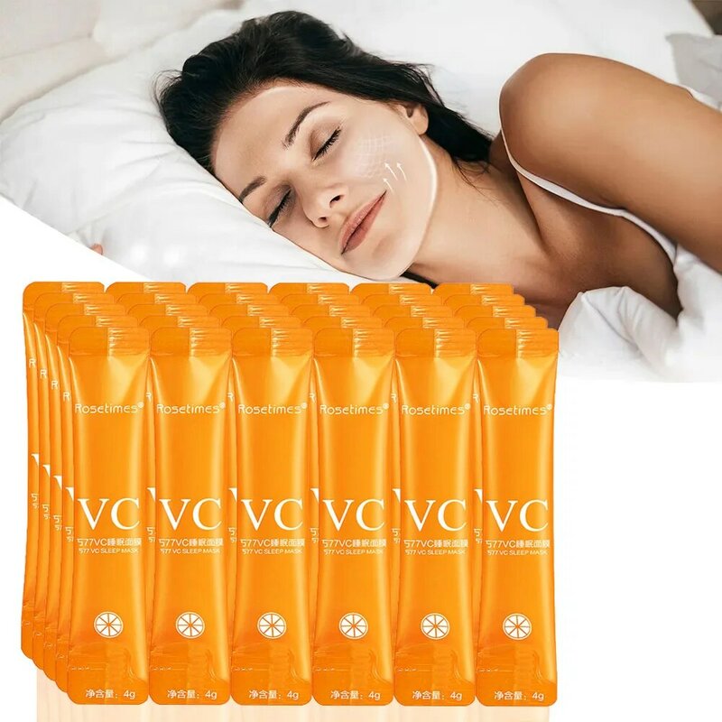 Masker tidur Vitamin C, 20 buah masker kecantikan wajah pelembab peremajaan kulit pengencang sekali pakai tidak dicuci masker wajah untuk perawatan wajah