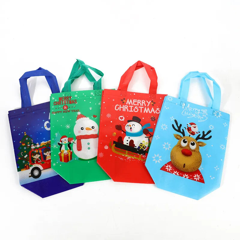 Christmas Tote Bags Non Woven Biscuits Snack Gift Packaging Bags Xmas Party Decoration Favors Storage Bag Navidad New Year 2024