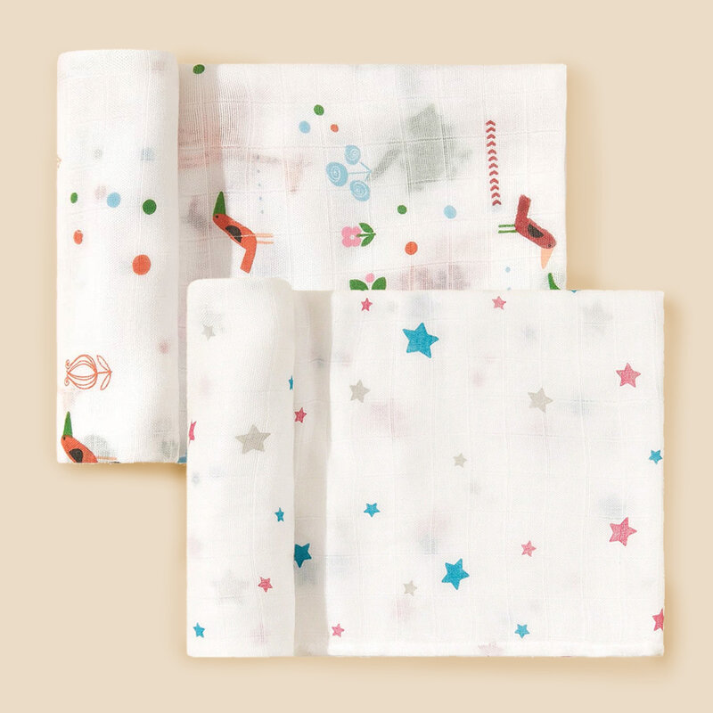 Asciugamano Swaddle in cotone di bambù stampato cartone animato per neonato 2 pezzi
