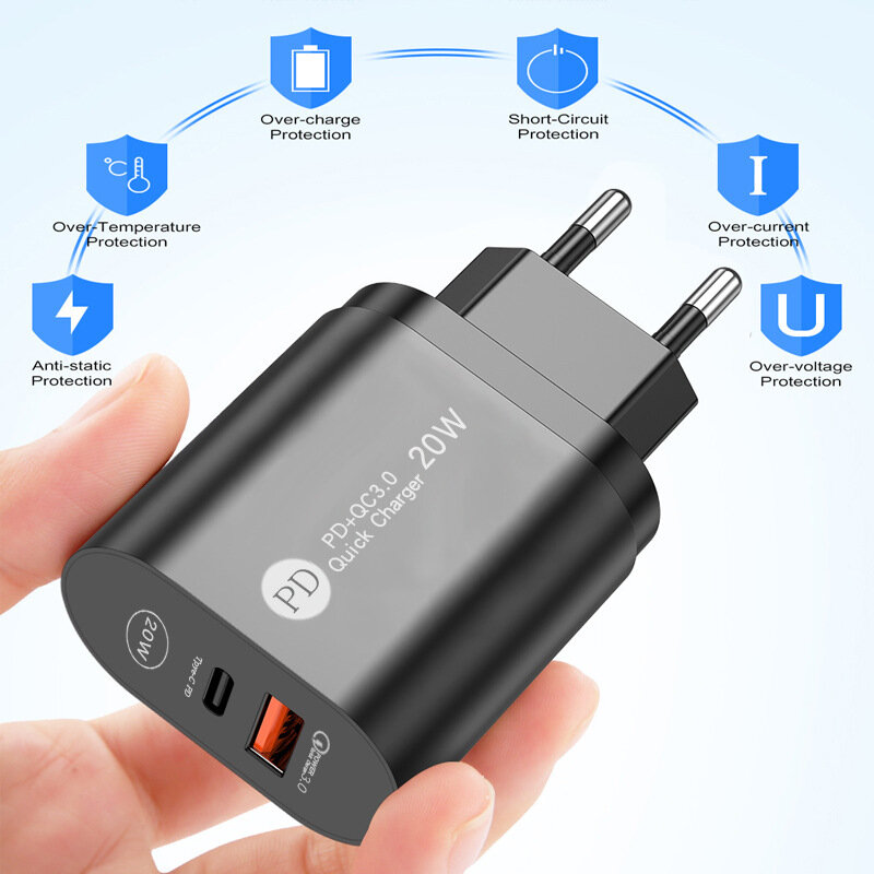 Olaf-cargador USB de carga rápida 3,0 QC 3,0 PD 20W tipo C, cargador de teléfono móvil de pared para iPhone, Huawei y Xiaomi
