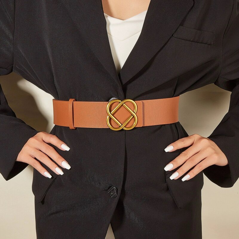 Cinturón ancho con hebilla dorada de lujo para mujer, cinturón elegante de cuero de alta calidad, faja decorativa para vestido de abrigo femenino