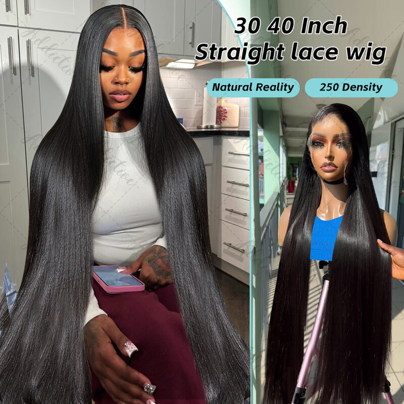 40-дюймовые прямые человеческие волосы 13x6 HD, на шнуровке спереди, al парики, 250 плотность, Remy, предварительно выщипанные 13x 4, на шнуровке, передний парик для женщин