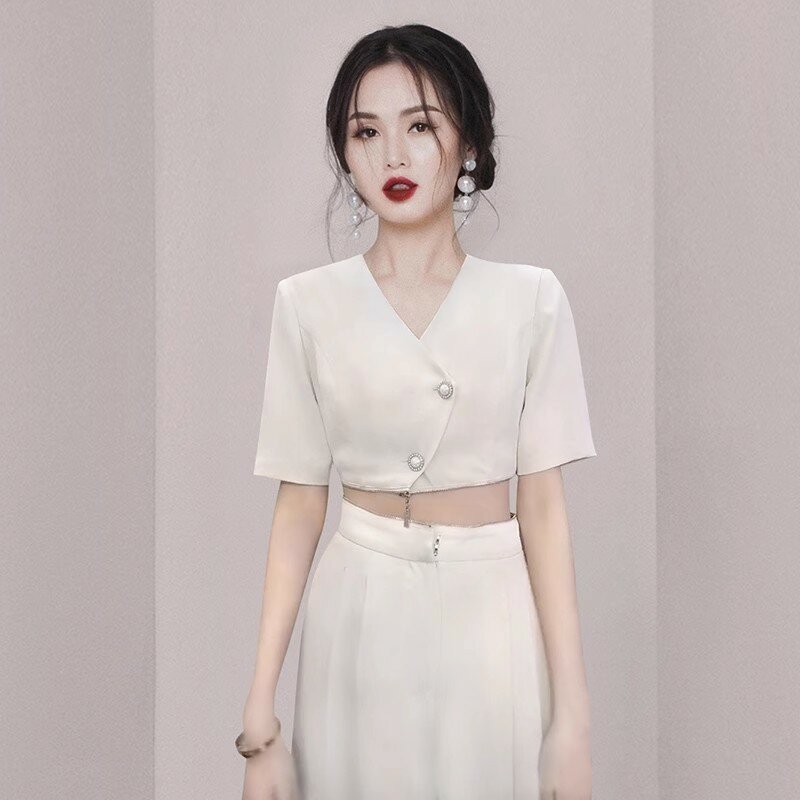 New Arrived Elegant Office Women's Jumpsuit Fashion V-Collar High Waisted Zipper Summer Short Sleeve Casual Rompers Female