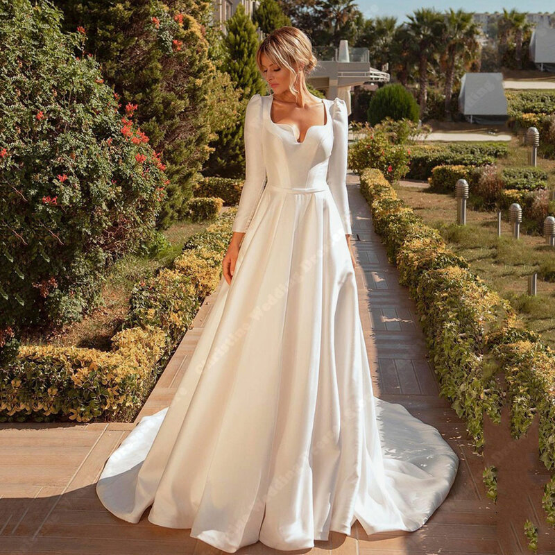 Simple Luminous Satin Surface Wedding Dresses Elegant A-line Bridal Gowns 2024 Newest Custom Classical Princess Vestido De Noiva