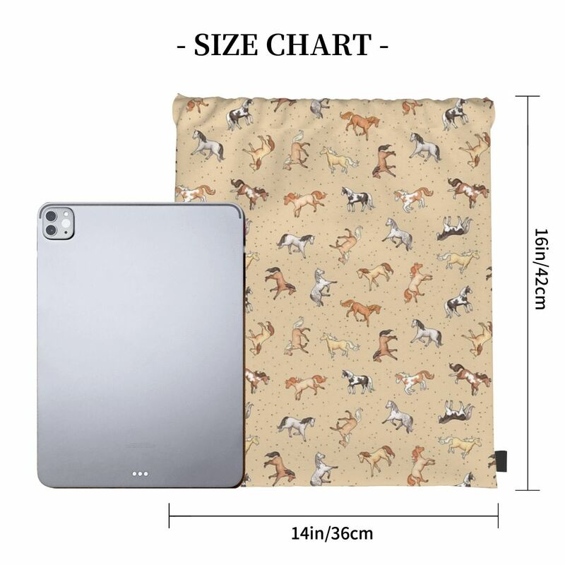 Scattered Horses Spotty On Taupe Pattern Backpacks Drawstring Bags Drawstring Bundle Pocket Sundries Bag Book Bags For Man Woman