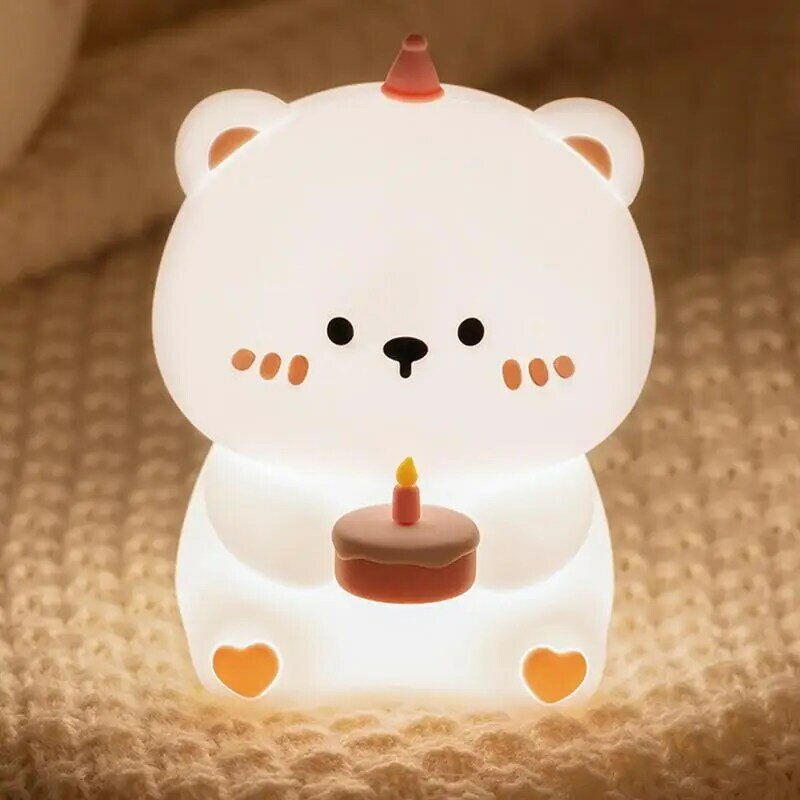 Silicone Night Light For Kids Cake Bear Cute Night Light For Kids Toddler Night Light 30 Min Auto Off Portable Animal Lamp For