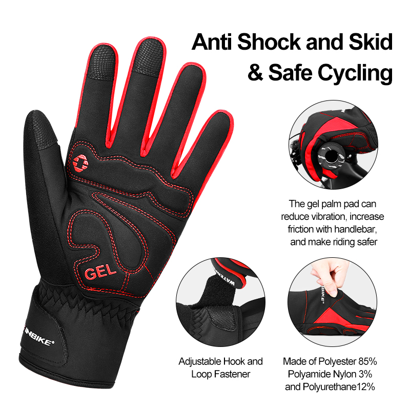 INBIKE sarung tangan bersepeda pria wanita, sarung tangan jari penuh tahan angin, hangat termal musim dingin layar sentuh untuk bersepeda