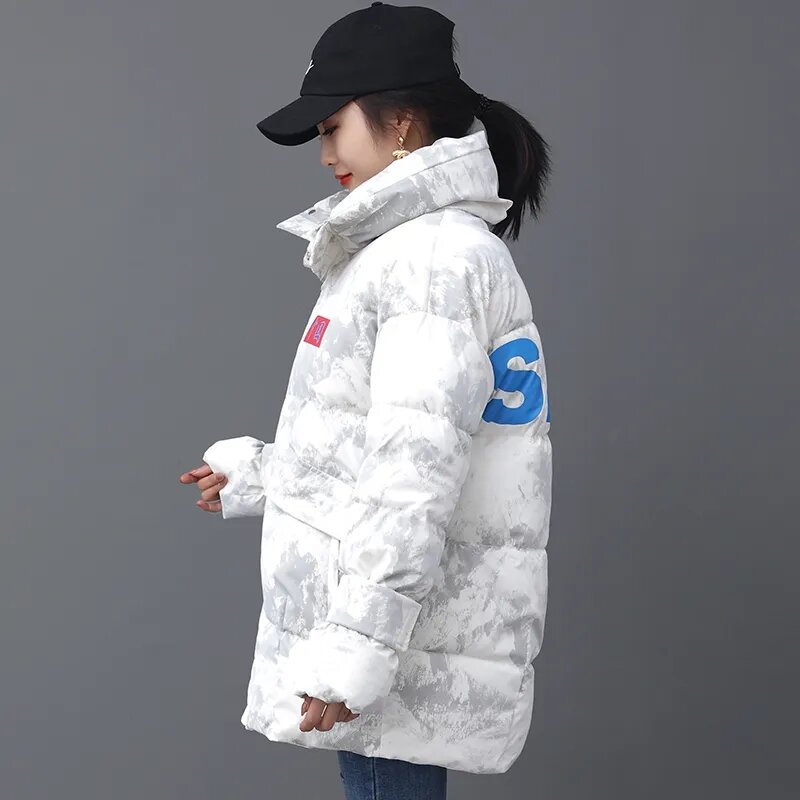 Женская зимняя куртка без стирки, новинка 2023, парки, длинное пуховое пальто из хлопка, свободные женские пальто с подкладкой и принтом, плотная теплая верхняя одежда