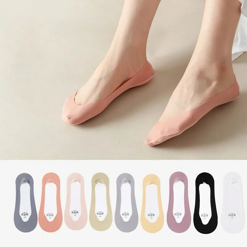 ถุงเท้าผ้าไหมน้ำแข็งปากตื้นสำหรับผู้หญิงถุงเท้า Y104ผู้หญิงแบบบางไม่ทำให้มองไม่เห็นกันลื่น
