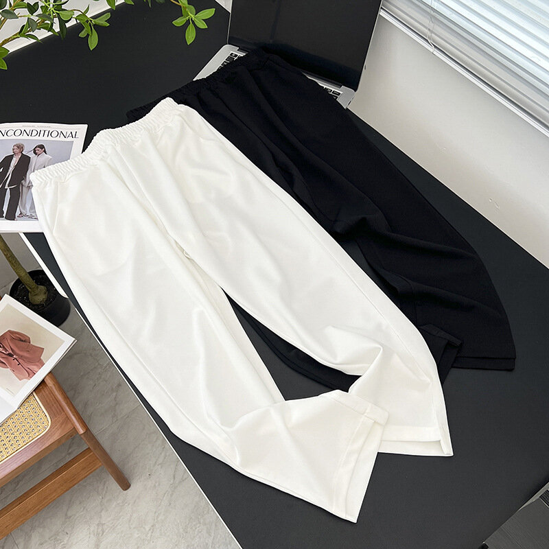 Calça solta para mulheres, cintura elástica, casual, simples, monocromática, bottoms estilo tornozelo, plus size, roupas de outono, 2023